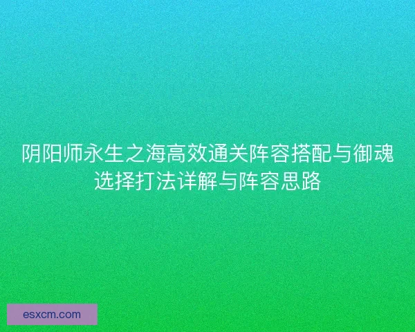 阴阳师永生之海高效通关阵容搭配与御魂选择打法详解与阵容思路