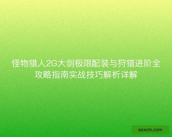 怪物猎人2G大剑极限配装与狩猎进阶全攻略指南实战技巧解析详解
